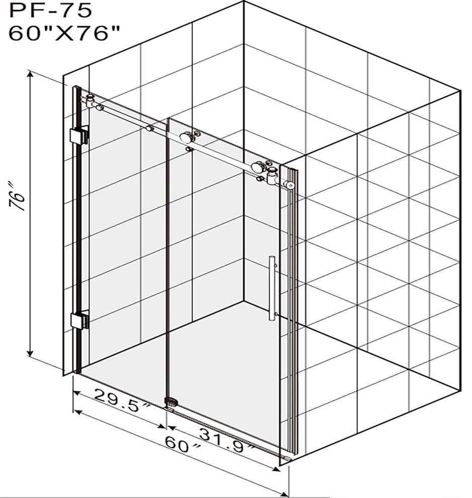 60" W x 76" H Frameless Single Sliding Shower Doors