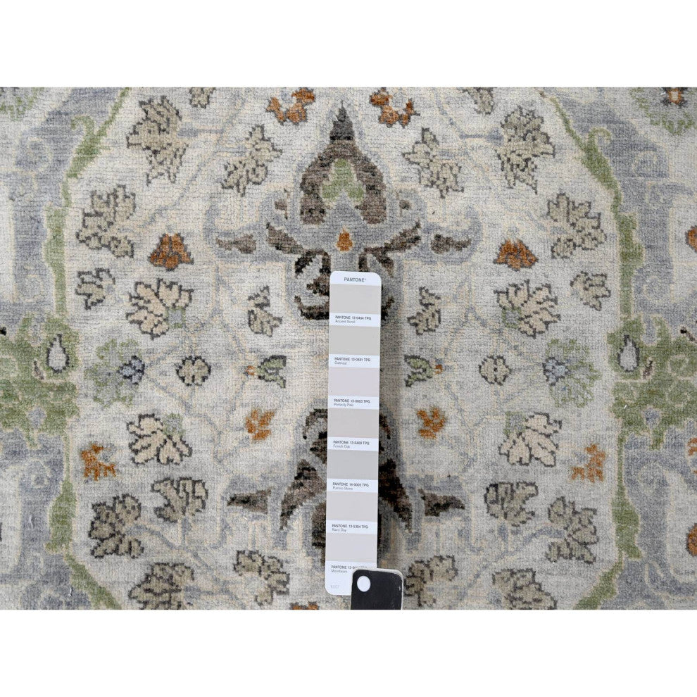 Chrome Denser Weave Oushak Soft Wool Hand Knotted Round Rug, 5'x5'