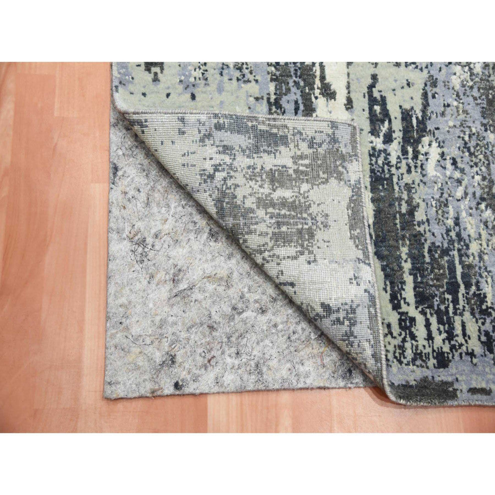 Gray Wool and Silk Denser Weave Persian Hand knotted Runner Rug, 2'6"x8'3"