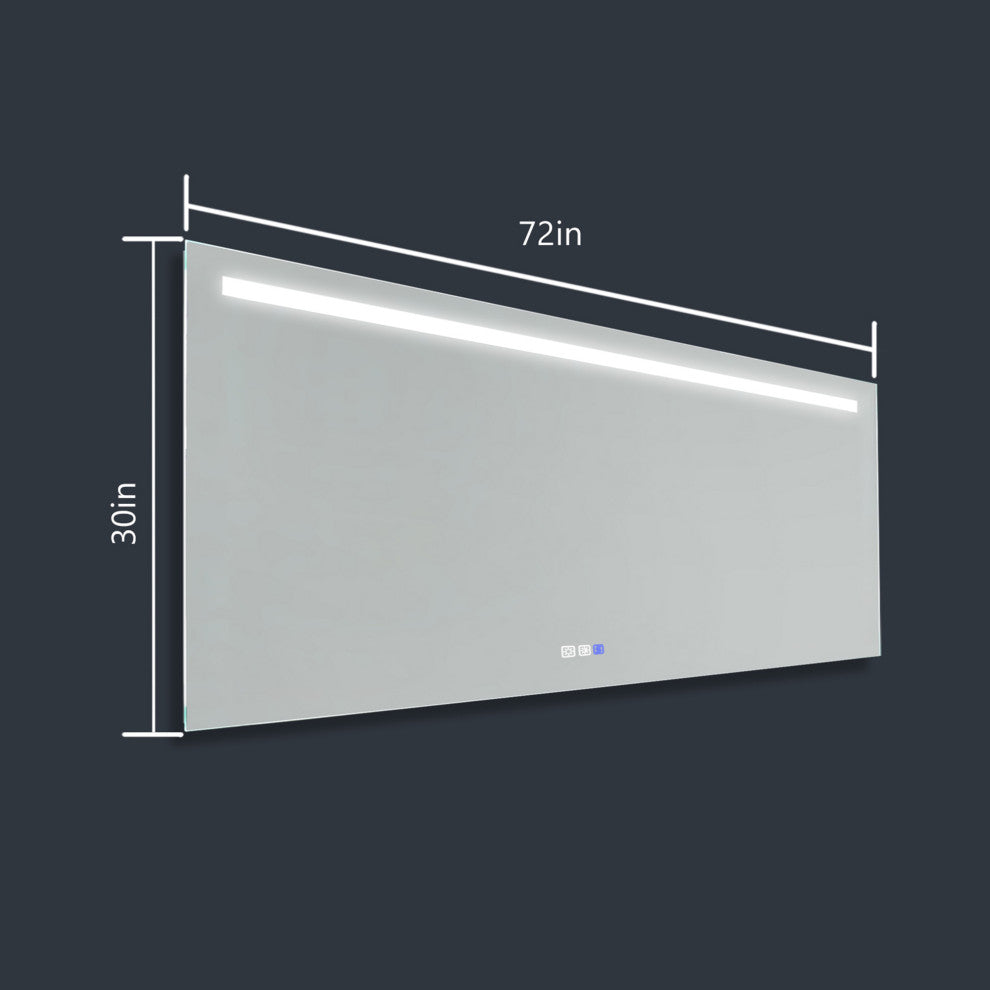 Rectangular Frameless Anti-fog Bathroom LED Mirror, 72x30