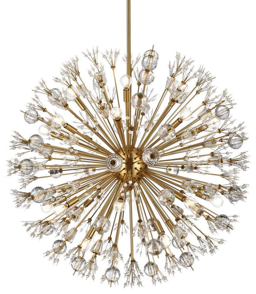 Victor 38" Crystal Starburst Round Pendant, Gold