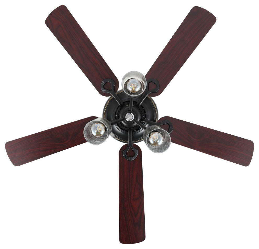 Lucas 52" 3-Light Rustic Mobile-App/Remote-Controlled Ceiling Fan, Black/Clear