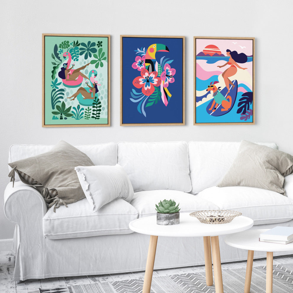 Sylvie Surf Dog Framed Canvas by Rachel Lee of My Dream Wall, Natural 18x24