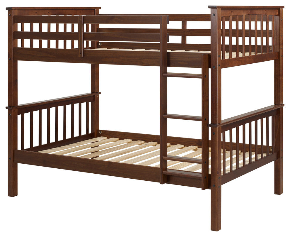 Solid Pine Wood Twin Over Twin Bunk Bed, Walnut