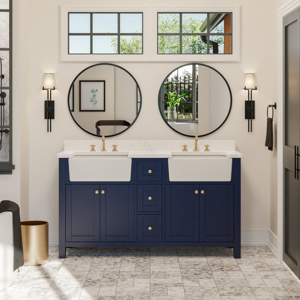 Yorkshire 60" Bathroom Vanity, Royal Blue, Engineered Marble, Double
