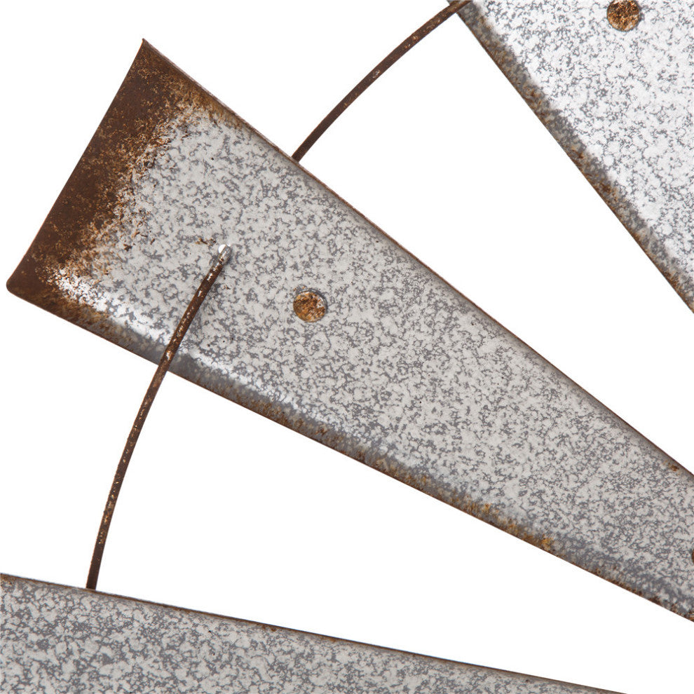 32"L Galvanized Farmhouse Half Wind Spinner Wall Decor, Natural