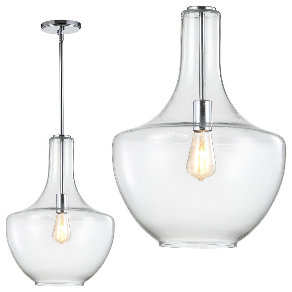 Watts 10.5" Glass, Metal LED Pendant, Chrome/Clear, Width: 13.25"