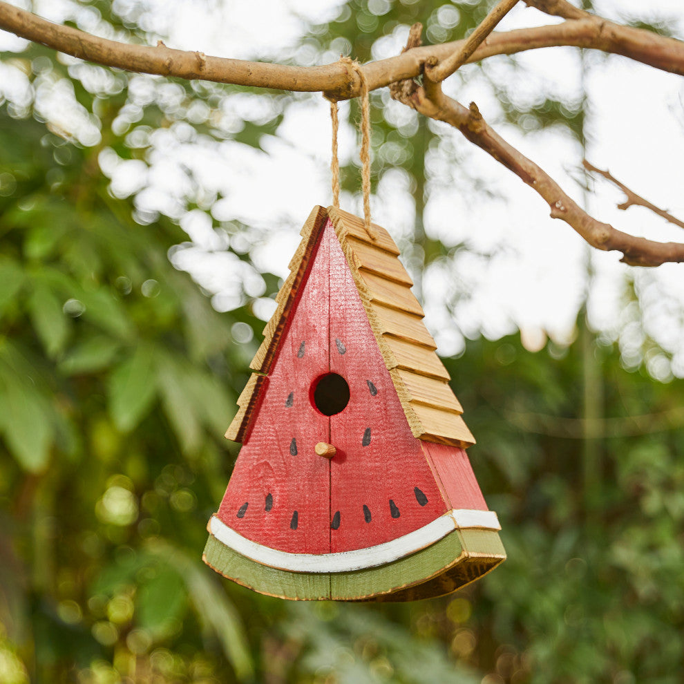 Wood Watermelon Birdhouse for Bluebird, Outdoor Hanging Birdhouse