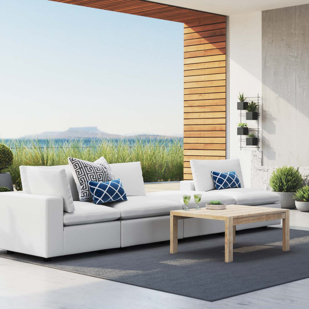 Modular Lounge Sectional Deep Sofa Chair Set, Sunbrella, White, Modern, Outdoor