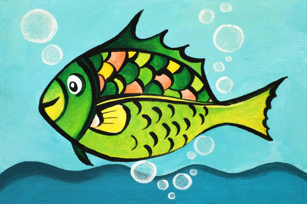 Marmont Hill, "One Fish" by Nicola Joyner Painting on Wrapped Canvas, 45x30