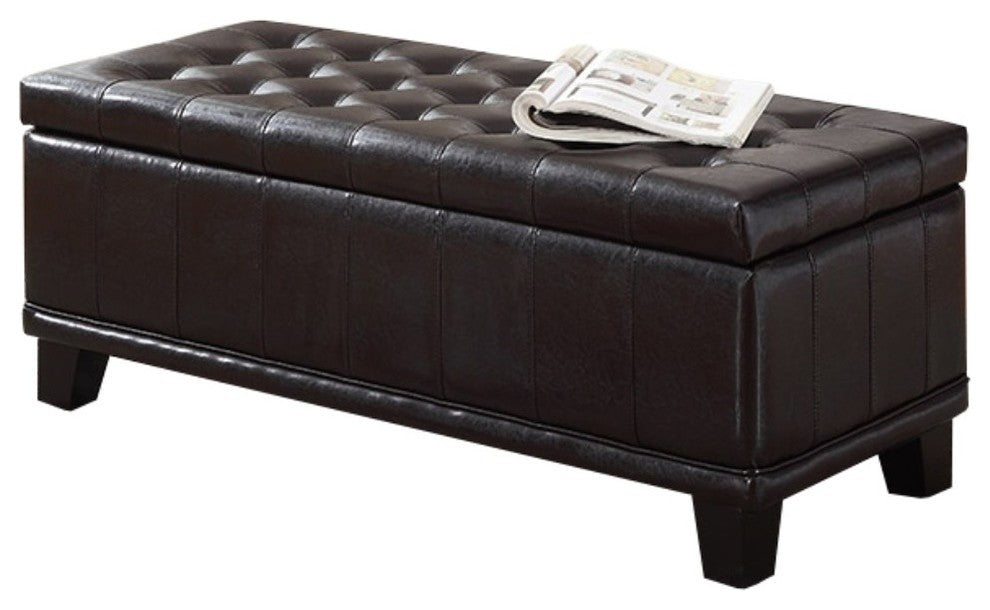 Bonded Leather Storage Ottoman With Blocked Feet, Brown