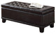 Bonded Leather Storage Ottoman With Blocked Feet, Brown