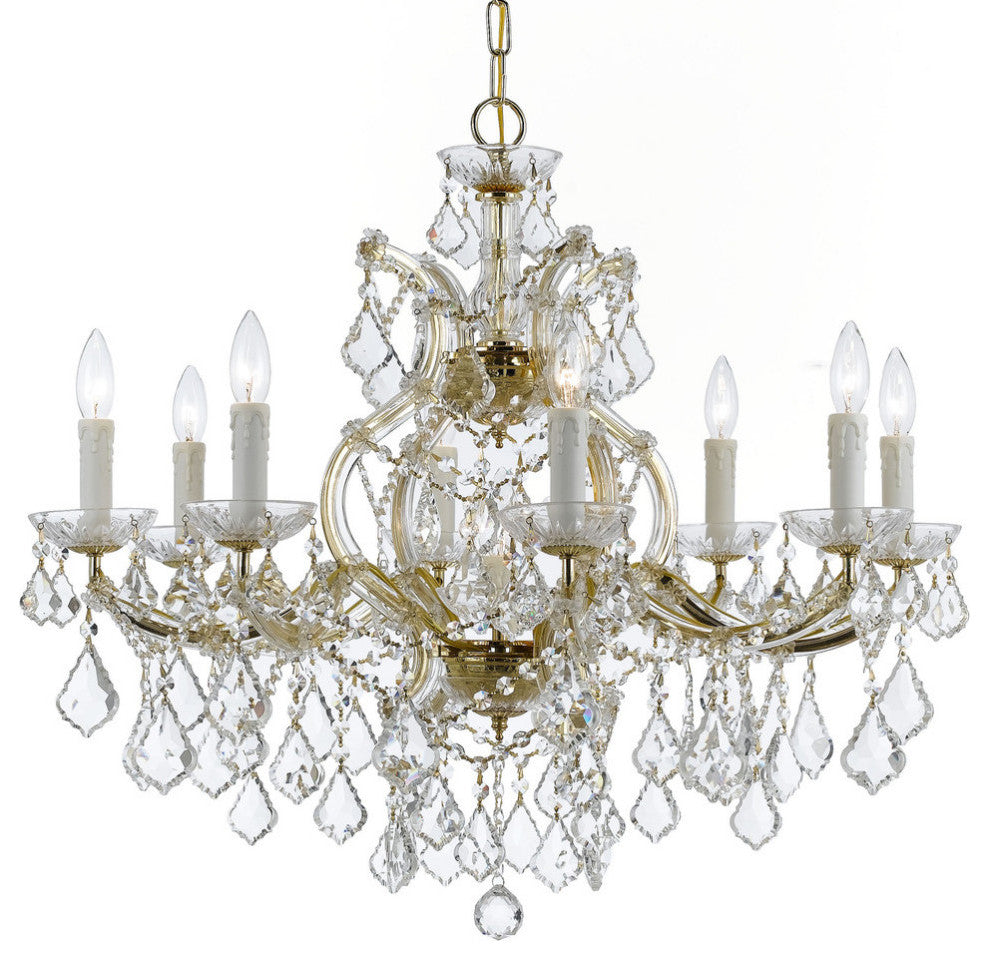 Crystorama Maria Theresa 9-Light Clear Crystal Gold Chandelier, Gold, Swarovski Strass Crystal