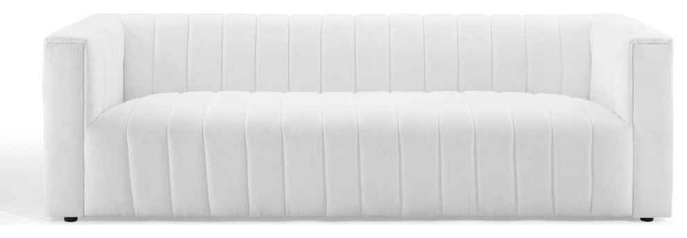 Tufted Sofa, Fabric, White, Modern, Living Lounge Room Hotel Lobby Hospitality
