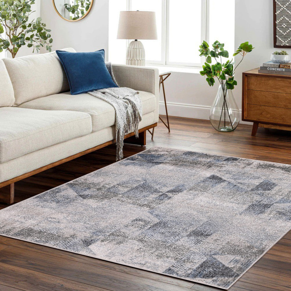 High-Low Wyatt Gray/Blue Rug, Gray, 10'x14'
