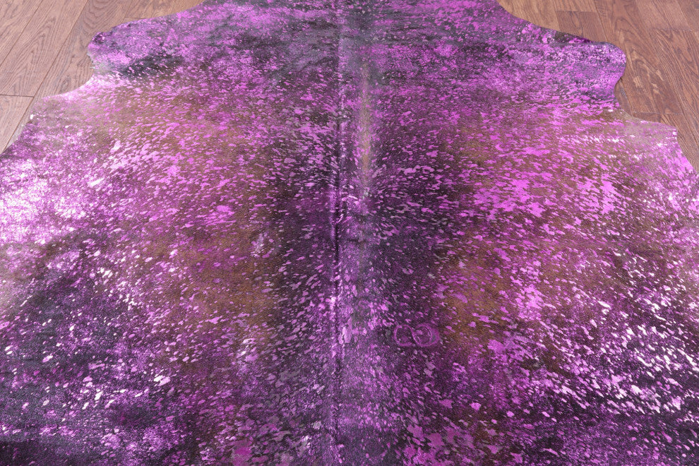 6' 10" X 6' 5" Pink Metallic Cowhide Rug C2172