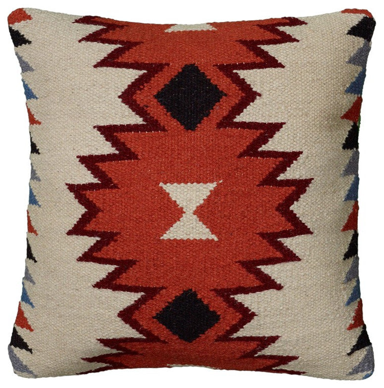 Ivory Orange Kilim Down Filled Throw Pillow