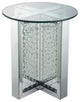 Benzara BM186246 Metal End Table with Glass Top and Crystal Accent Base, Silver
