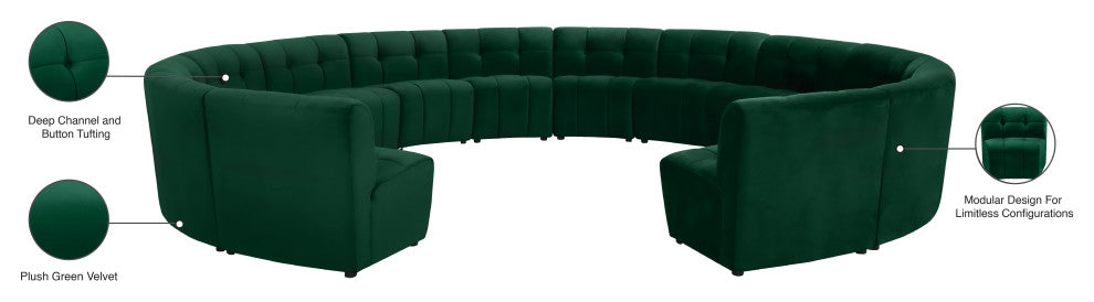 Limitless Velvet Upholstered 14-Piece Modular Sectional, Green