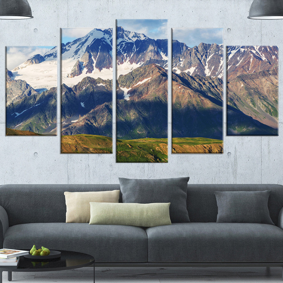 Beautiful Caucasus Mountains, Landscape Canvas Art Print, 60"x32", 5 Panels