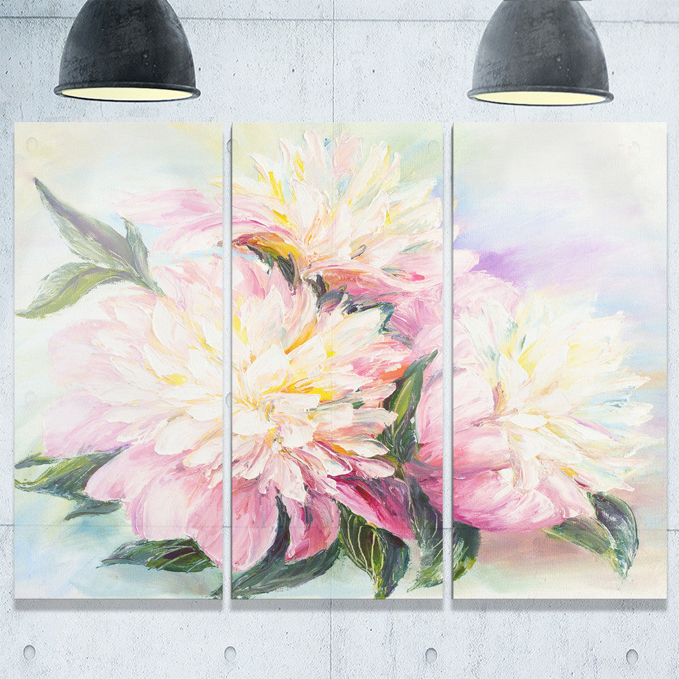 "Blooming Pink Peonies" Metal Wall Art, 3 Panels, 36"x28"