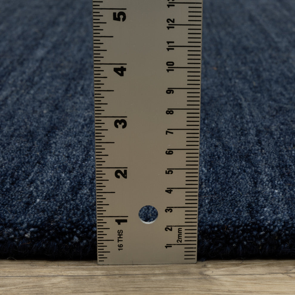 Apollo Heathered Solid Navy Blue Hand-Made Wool Area Rug 5' x 8'