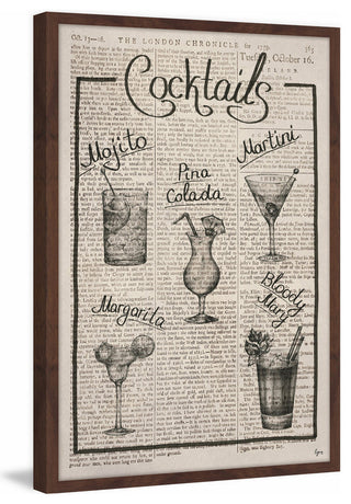 "Cocktail Menu" Framed Painting Print, 20"x30"