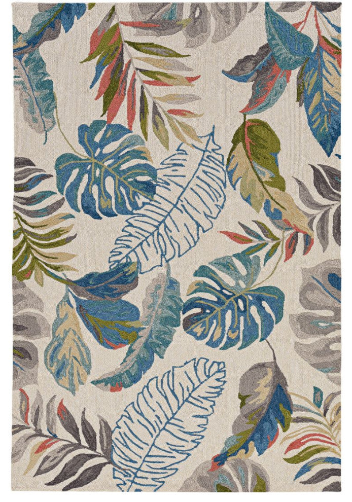 KAS Harbor 4211 Ivory/Teal Palms Area Rug, 5'x8'