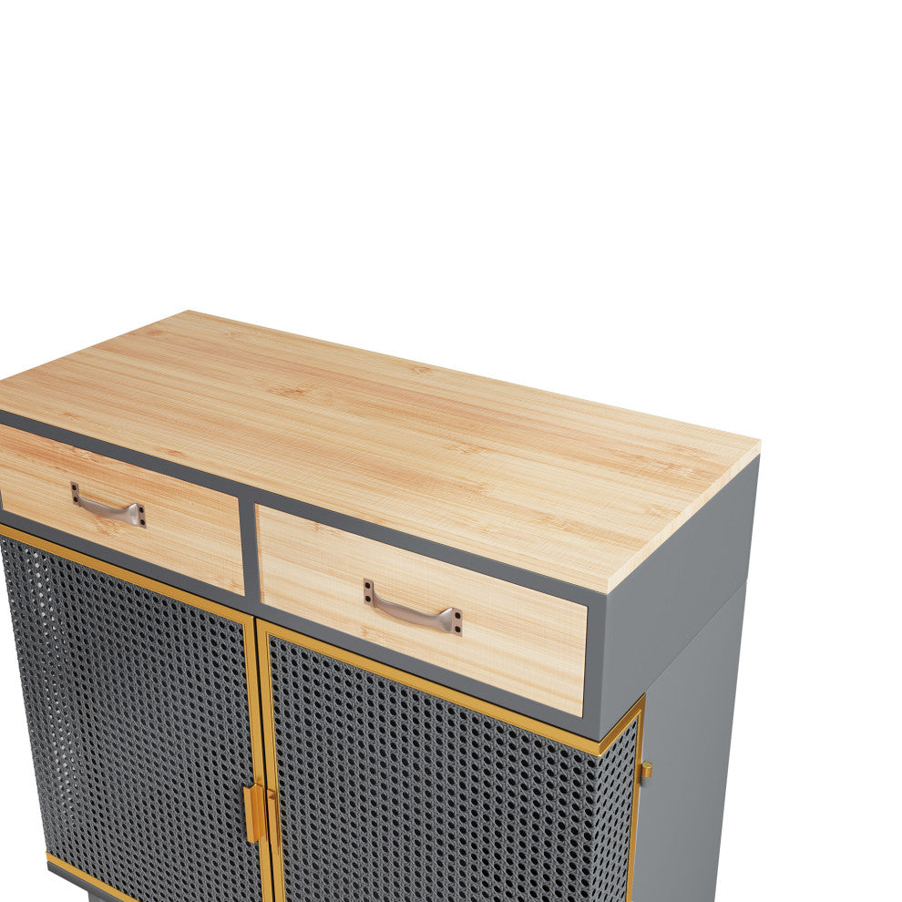 32" Tall Metal 2-door Accent Cabinet with 2-drawer, Dark Gray
