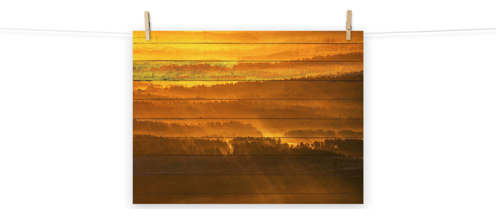 Faux Wood Golden Mist Valley - Hills & Mountain Range Wall Art Prints, 18" X 24"