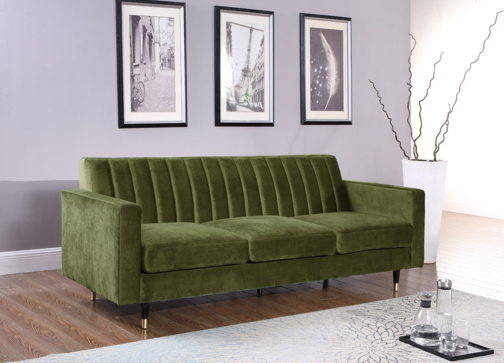 Lola Velvet Upholstered Sofa, Olive