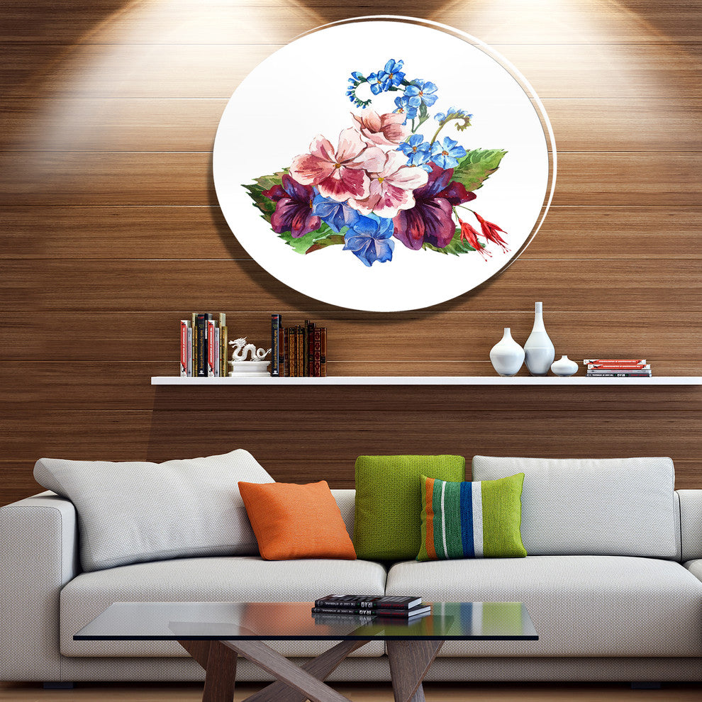 Vintage Floral Watercolor, Floral Wall Round Wall Art, 23"