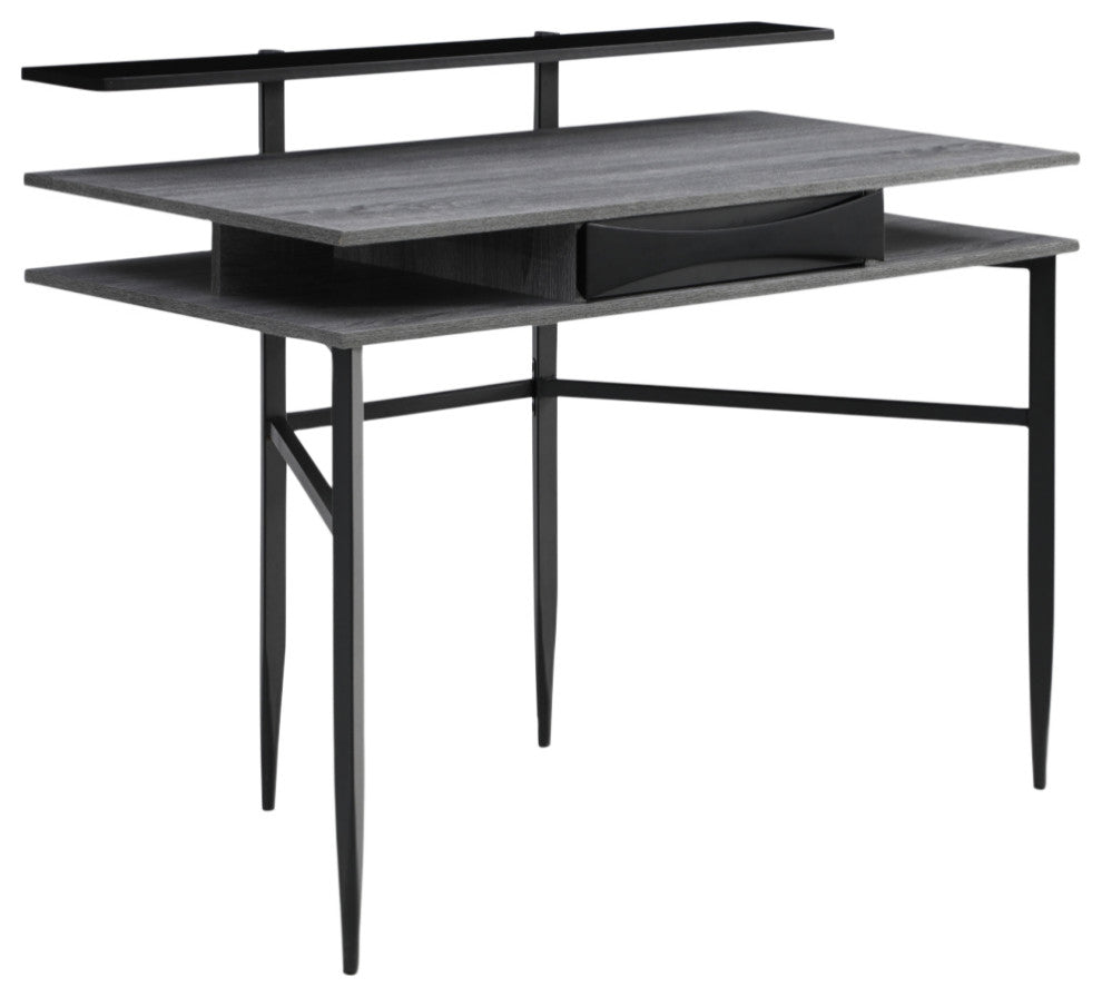 Loft Lyfe Nechama Desk, 1 Storage Drawer, Gray/Black 43.3Lx22.8Wx34.8H