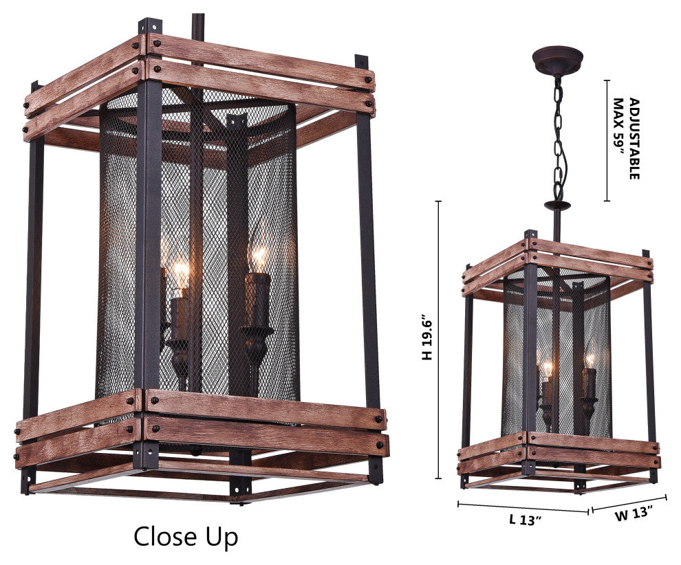 Black Iron Rustic Boxed Lighting Fixture With Wood Frame