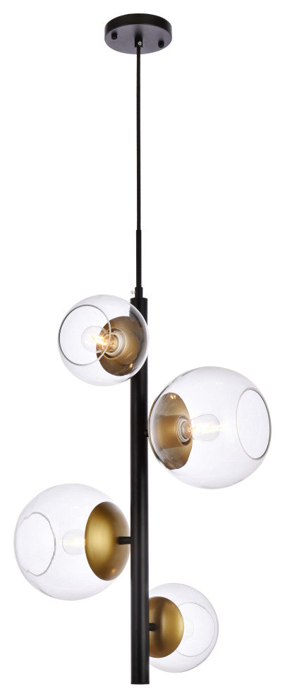 Warren 18" Pendant, Black and Brass With Clear Shade