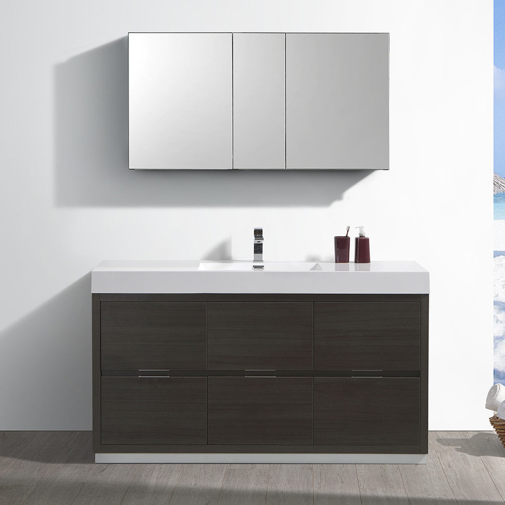 Valencia 60" Gray Oak Free Standing Vanity Set, Cabinet, Faucet FFT1046BN
