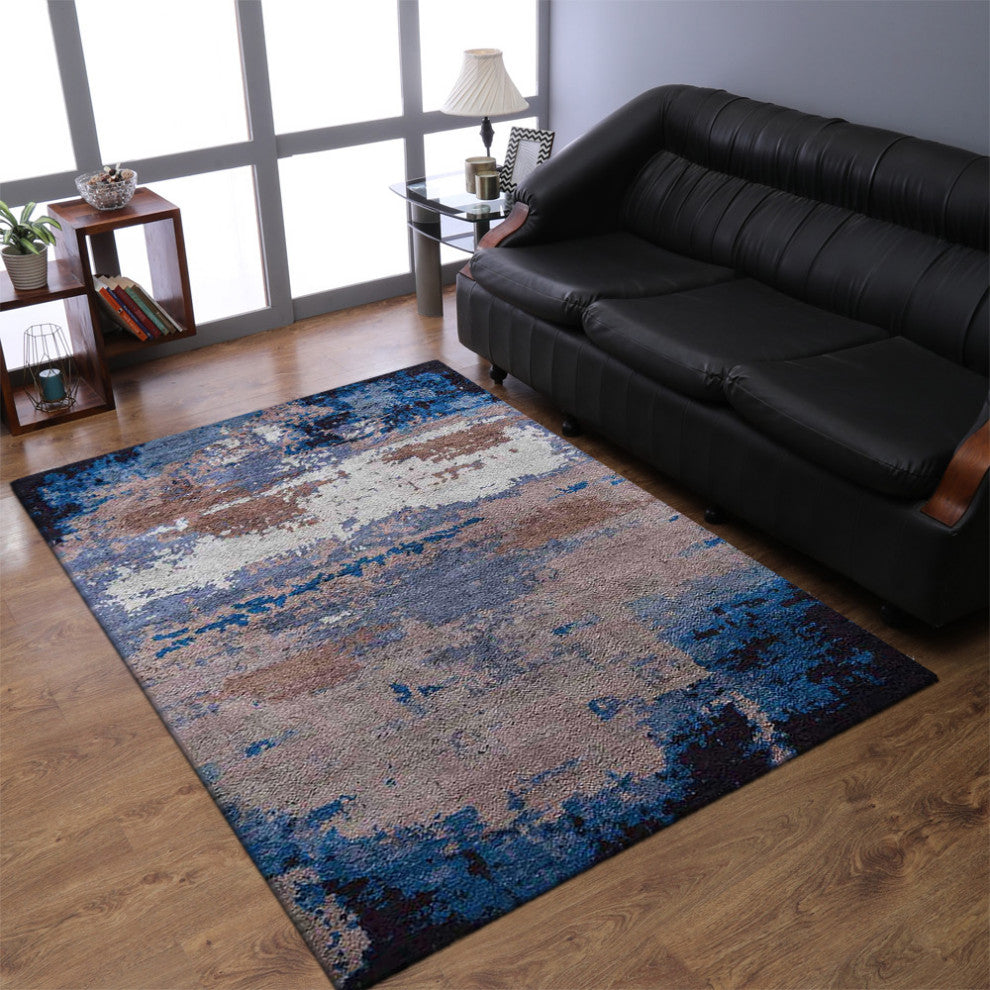 Hand Knotted Silk Area Rug Abstract Multicolor