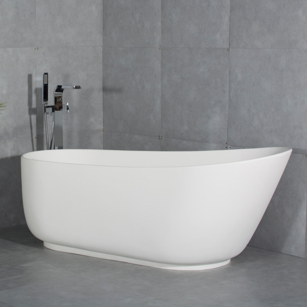 67 in. W Solid Surface Freestanding Flatbottom Soaking Bathtub in Matte White