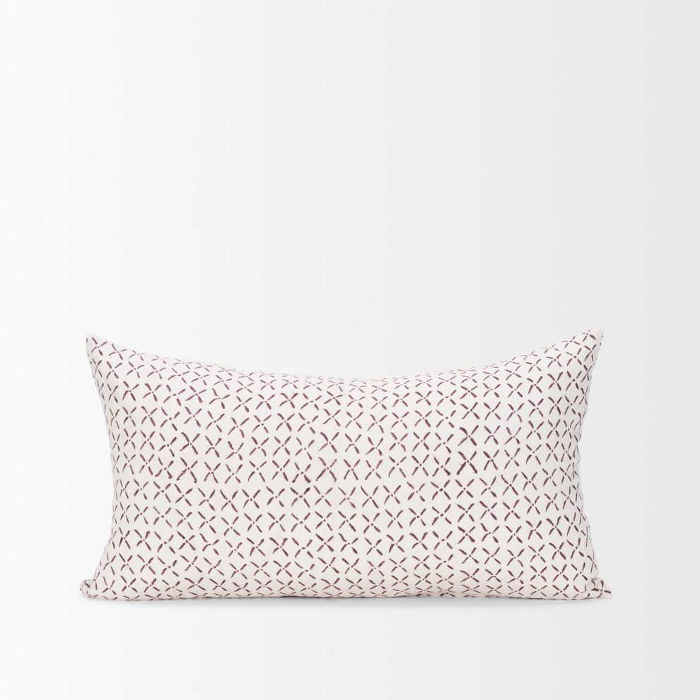 Jayden Cream With Merlot Print Linen Lumbar Decorative Pillow Cover