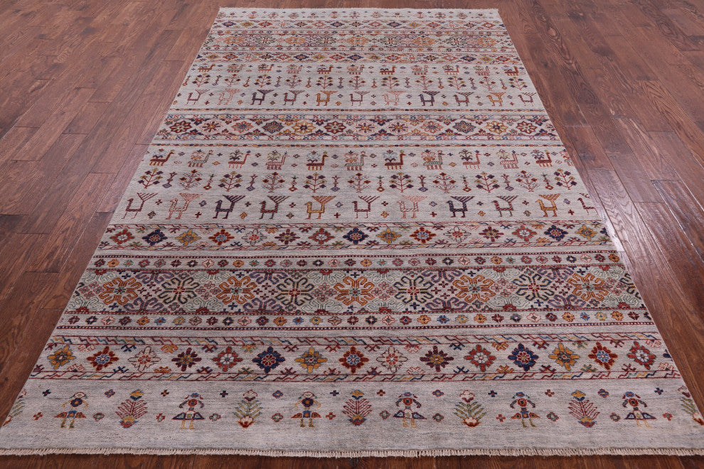6' 3" X 9' 8" Persian Gabbeh Tribal Handmade Wool Rug Q11063