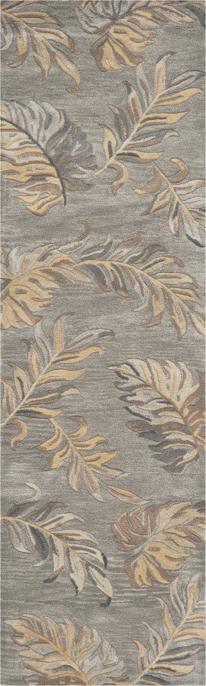 HomeRoots 2' x 8' Grey Palm Leaves Wool Runner Rug