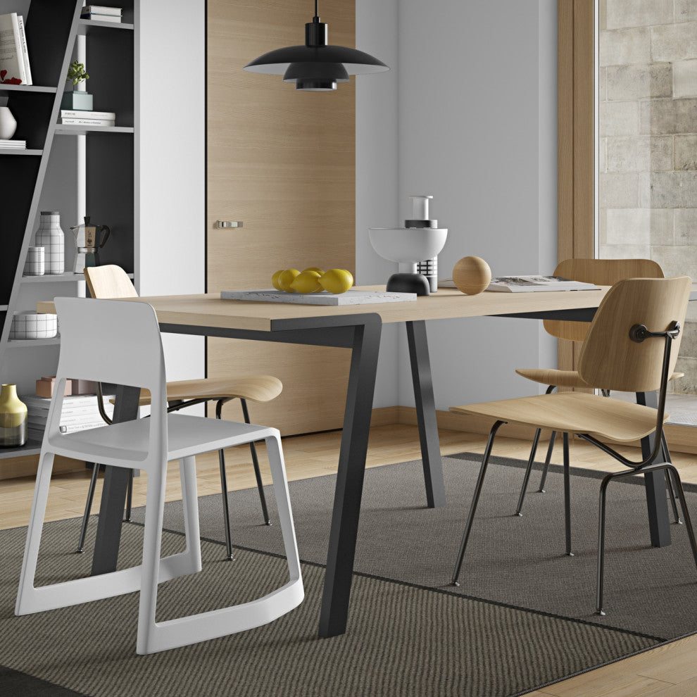 Modern Minimal Wood Top Metal Leg Dining Table, Oak/Black