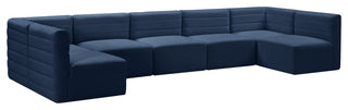 Quincy Velvet Upholstered 7-Piece U-Shaped Modular Sectional, Navy