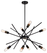 Halsted Eight Light Pendant in Black and Satin Brass