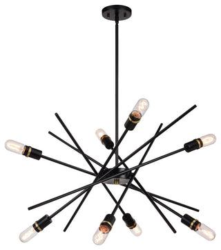 Halsted Eight Light Pendant in Black and Satin Brass