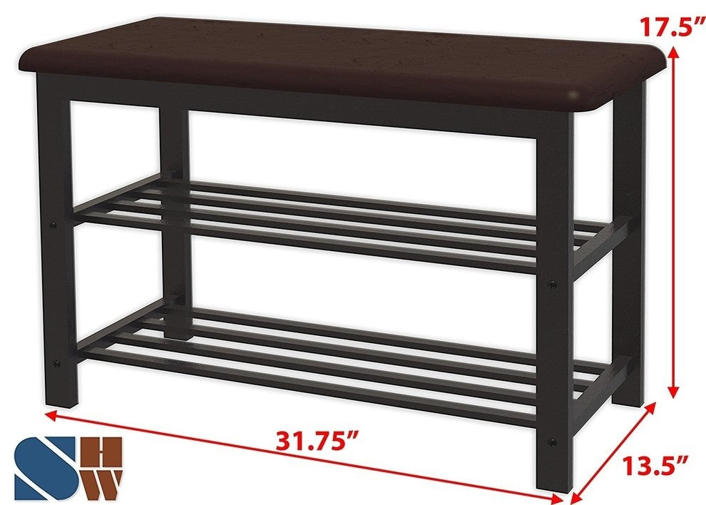 Shoe Storage Bench With Cushion, Bronze