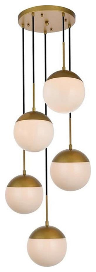 Living District Eclipse 5-Light Metal & Glass Pendant in Brass/Frosted White