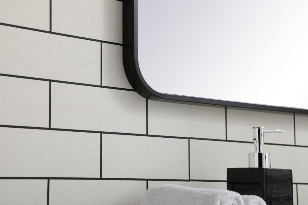 Ellis Soft Corner Metal Rectangular Mirror, Black, 22"x40"