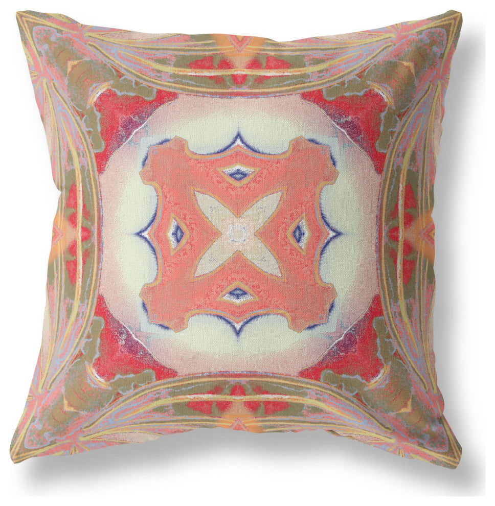 20" Peach Green Geo Tribal Suede Throw Pillow