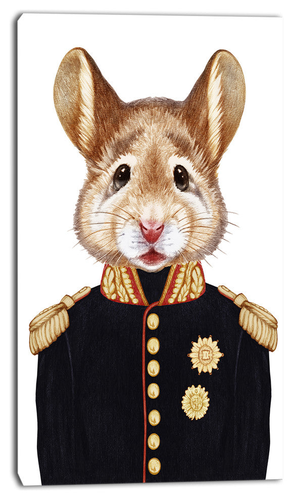 Mouse in Military Uniform, Animal Canvas Art Print, 16"x32"